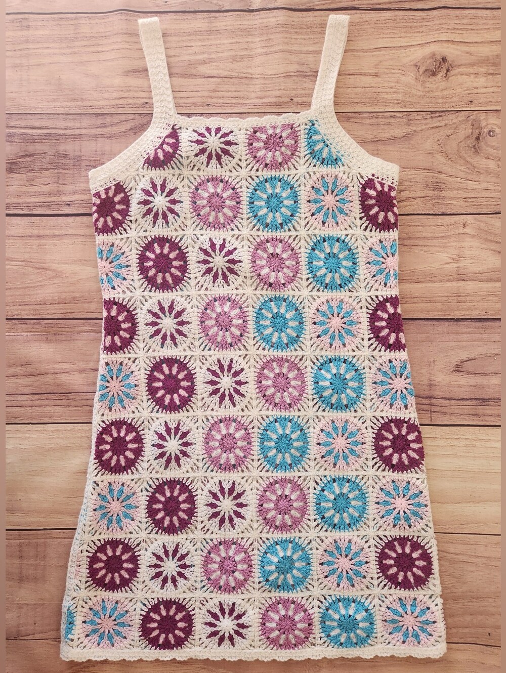 Miken Swim Colorful Crochet Granny Square Cover-up Dress Size Xl